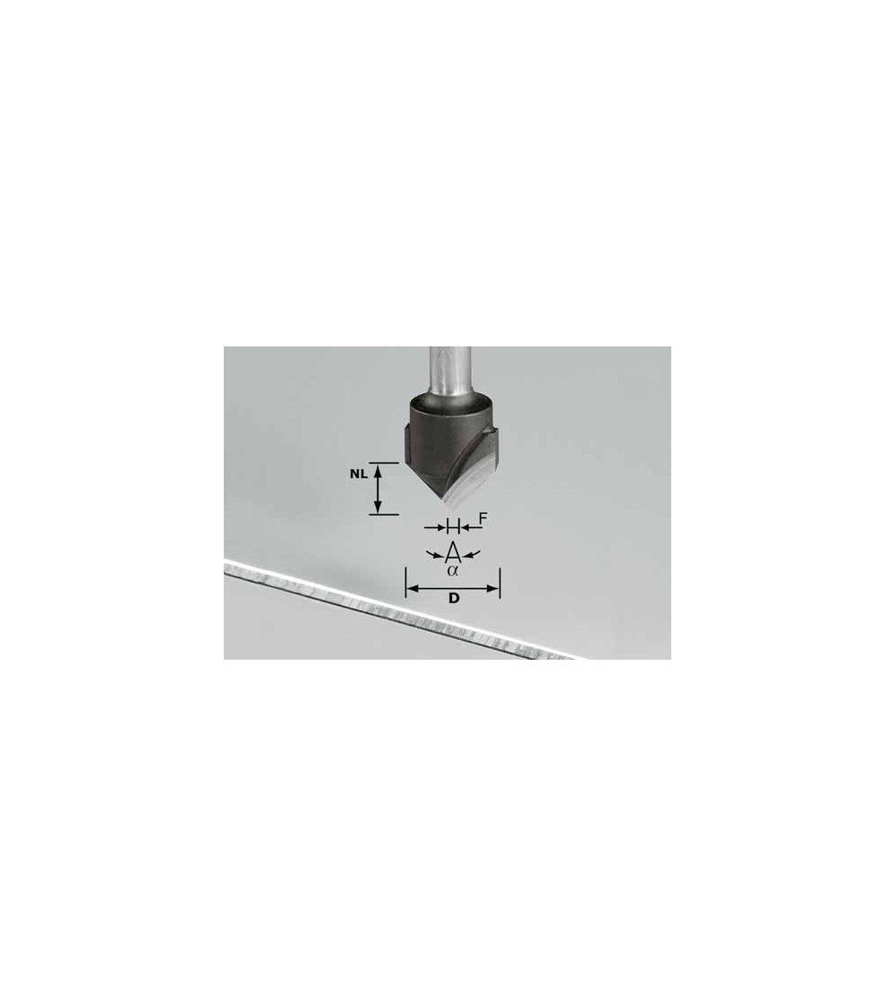 Festool HW frēze V-veida gropju veidošanai, kāts 8 mm HW S8 D18-90° (Alu)