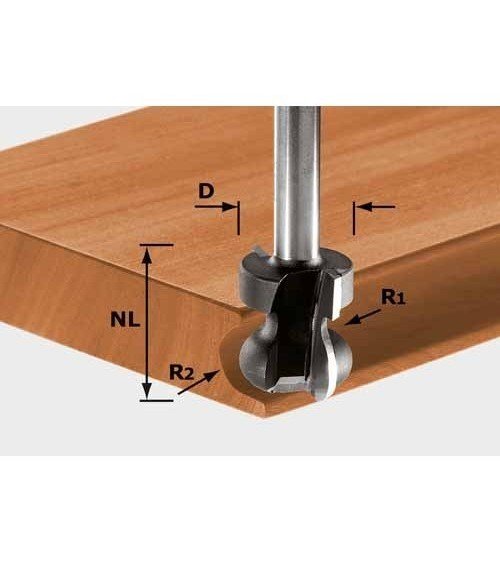 Festool turētāju frēze HW, kāts 8 mm HW S8 D22/16/R2,5+6