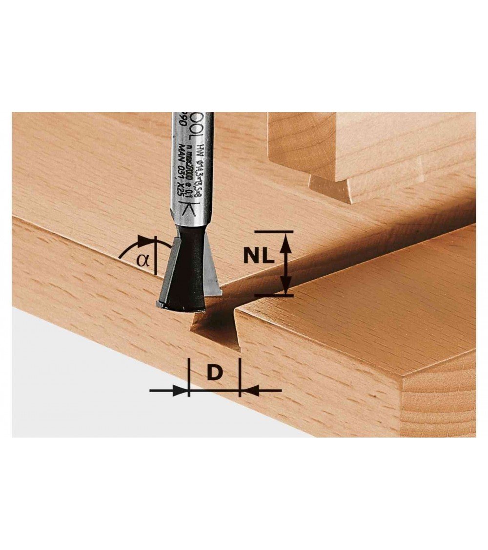 Festool frēze "bezdelīgas astes" savienojumiem HS, kāts 8 mm HW S8 D14,3/13,5/15°