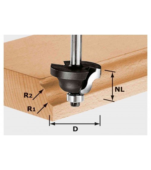 Festool divu izliekumu frēze HW, kāts 8 mm HW S8 D31,7/R4/R4